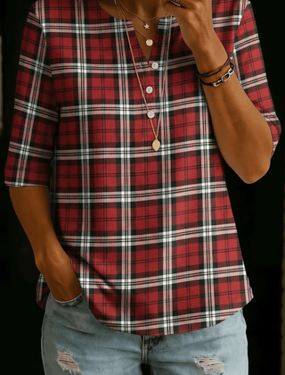 Alexa | Red Plaid Henley Top - Rosalie and Grace