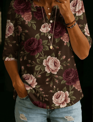 Alice | Brown Rose Henley Top - Rosalie and Grace