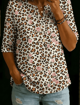 Allison | Leopard Rose Henley Top - Rosalie and Grace