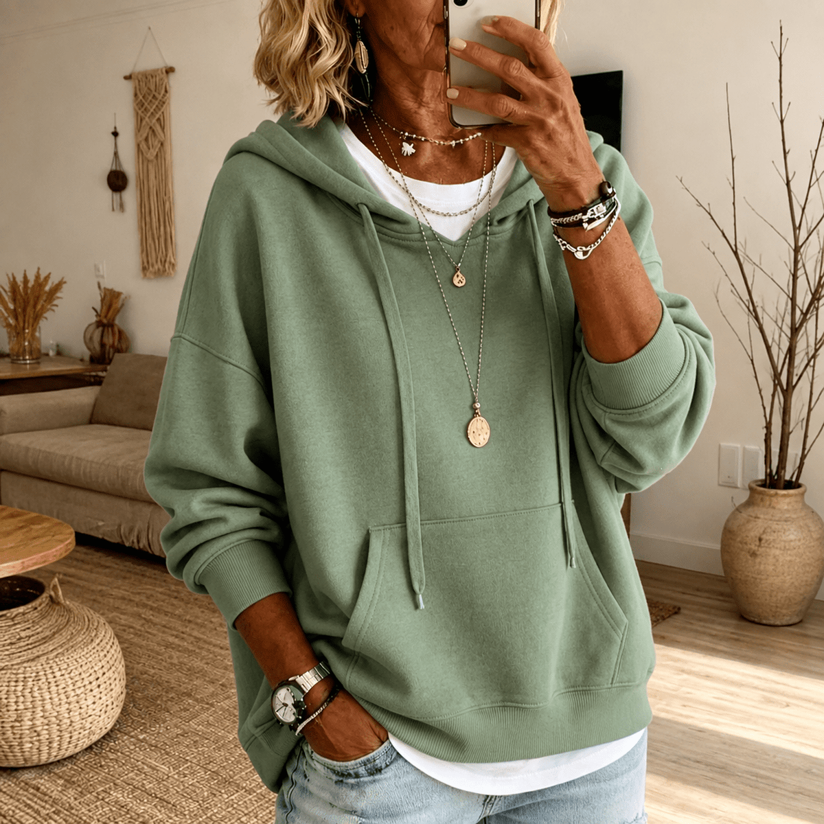 Amandine Oversized Hooded Sweater – Sage Green - Rosalie and Grace