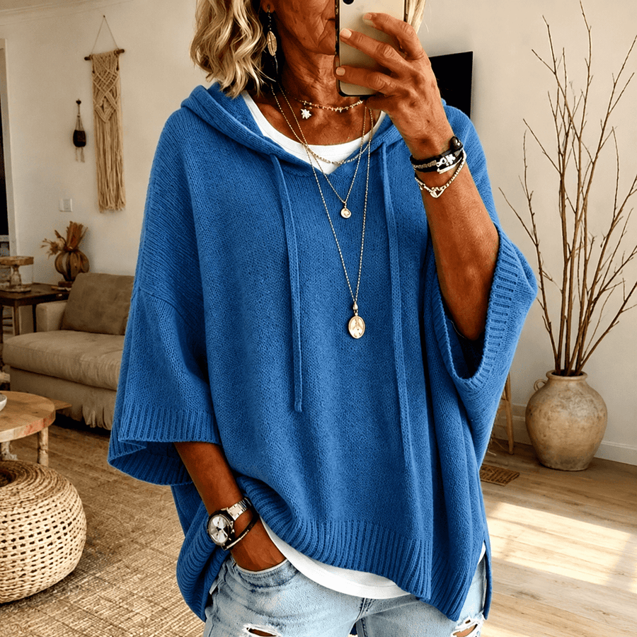 Amelie Hooded Poncho Sweater – Blue - Rosalie and Grace