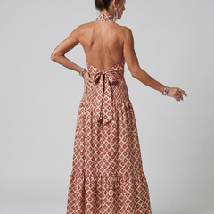 Amira™ | Cross Halter Geometric Print Cutout Midi Dress - Rosalie and Grace
