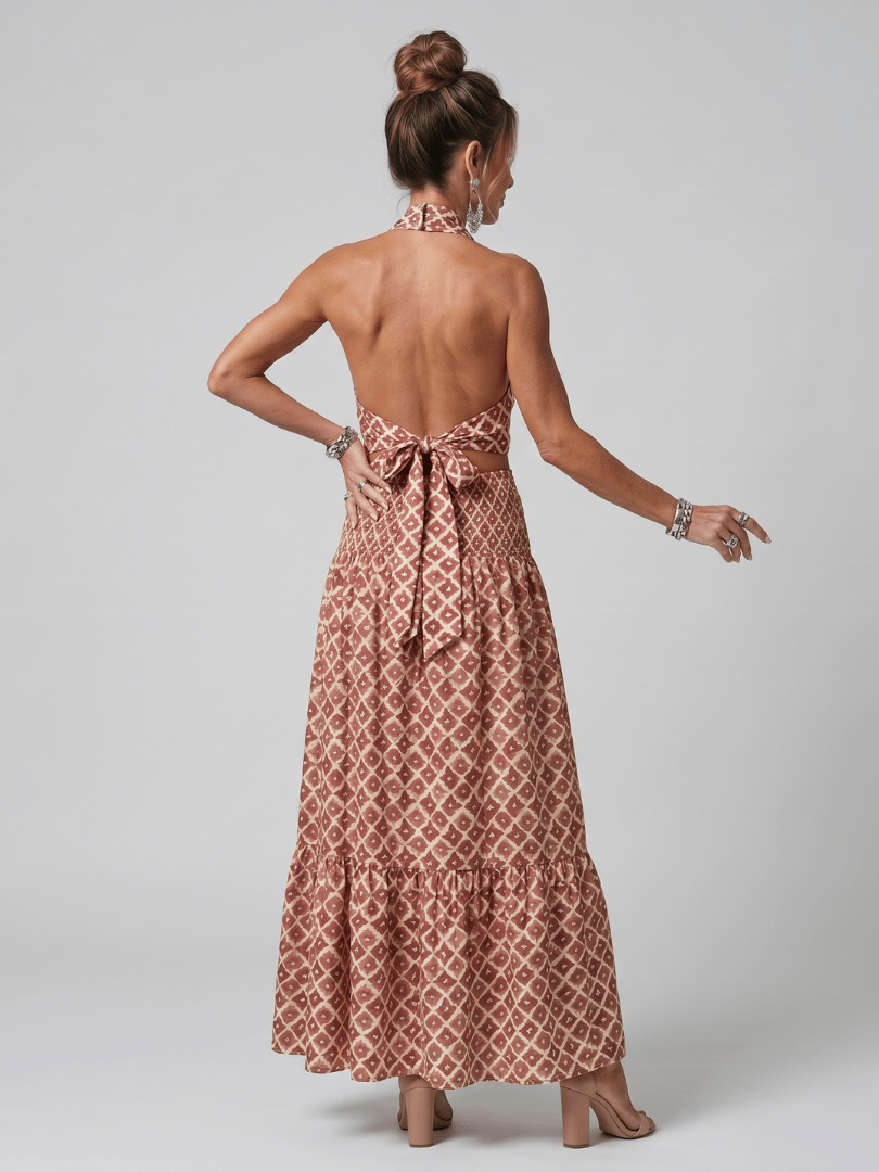 Amira™ | Cross Halter Geometric Print Cutout Midi Dress - Rosalie and Grace
