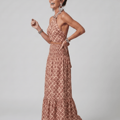 Amira™ | Cross Halter Geometric Print Cutout Midi Dress - Rosalie and Grace