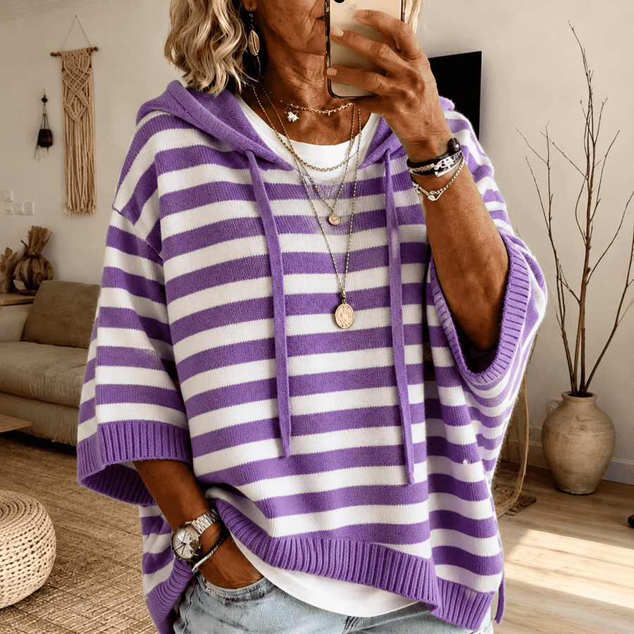 Anais Hooded Striped Poncho Sweater – Purple - Rosalie and Grace