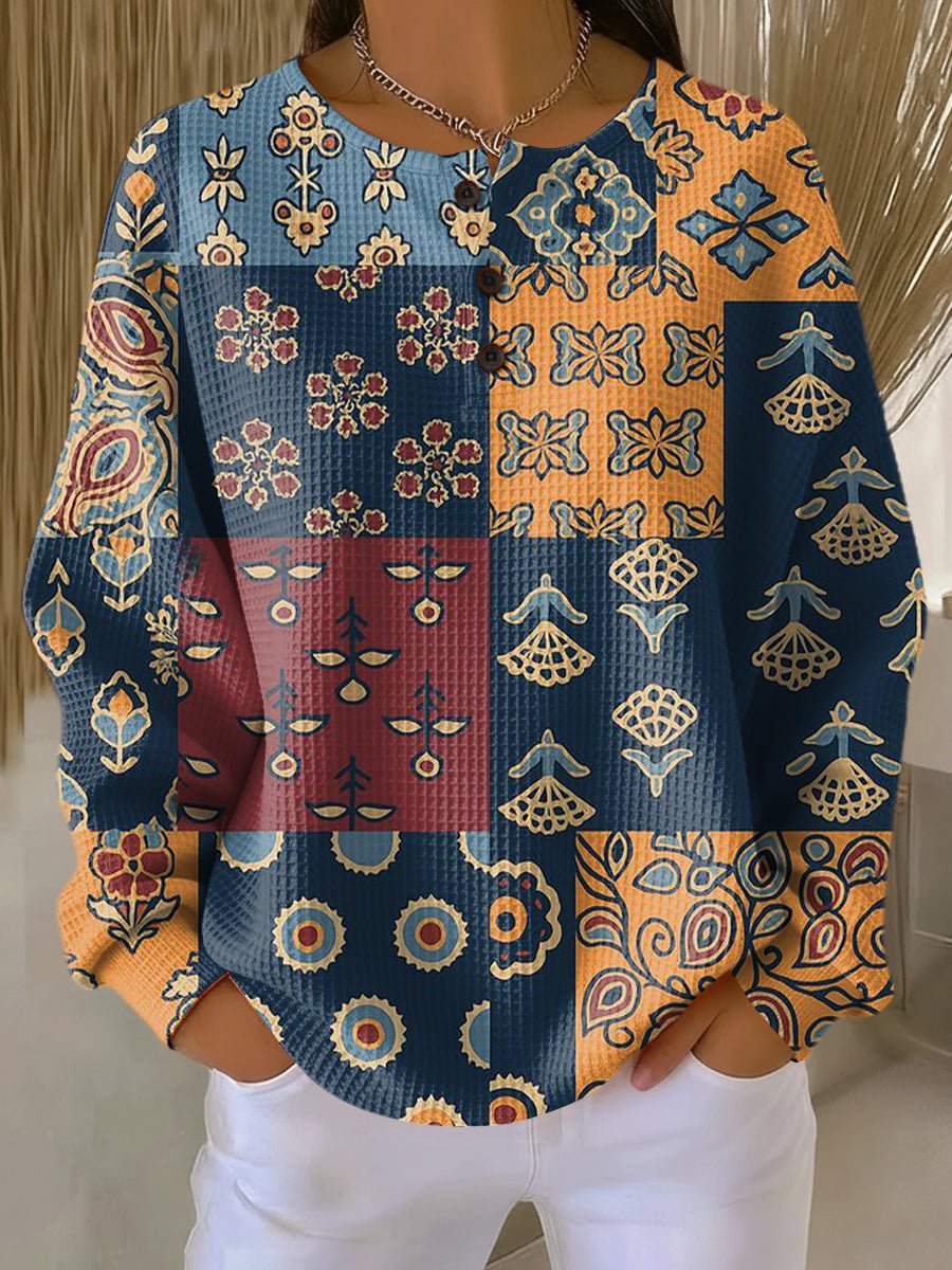 Anika | Sweater with Ethnic Check Floral Print - Rosalie and Grace
