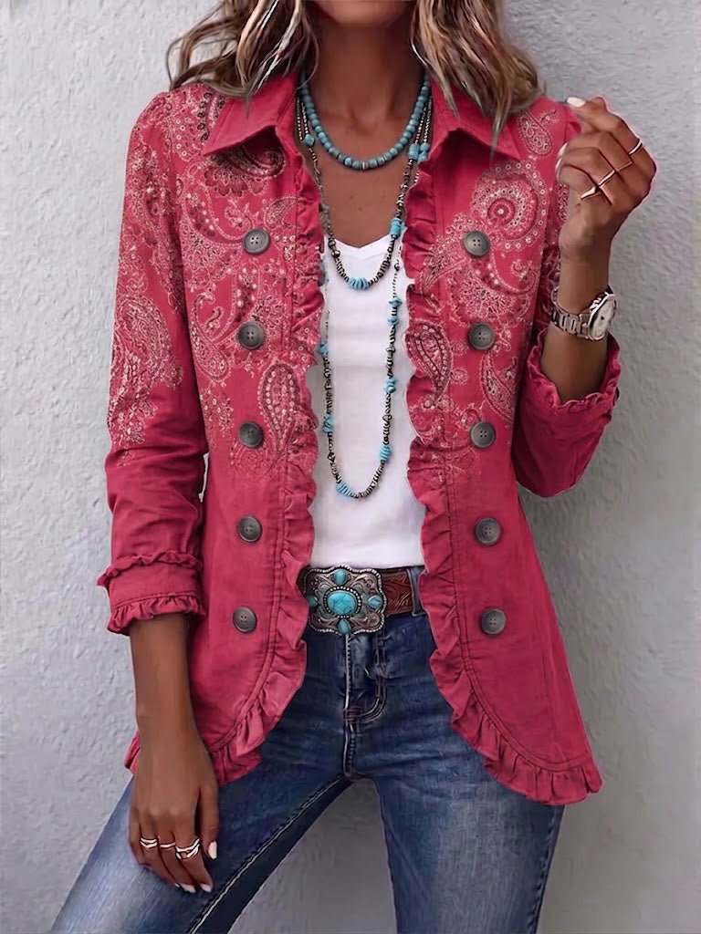 Anouk™ | Vintage Paisley Print Ruffled Jacket - Rosalie and Grace