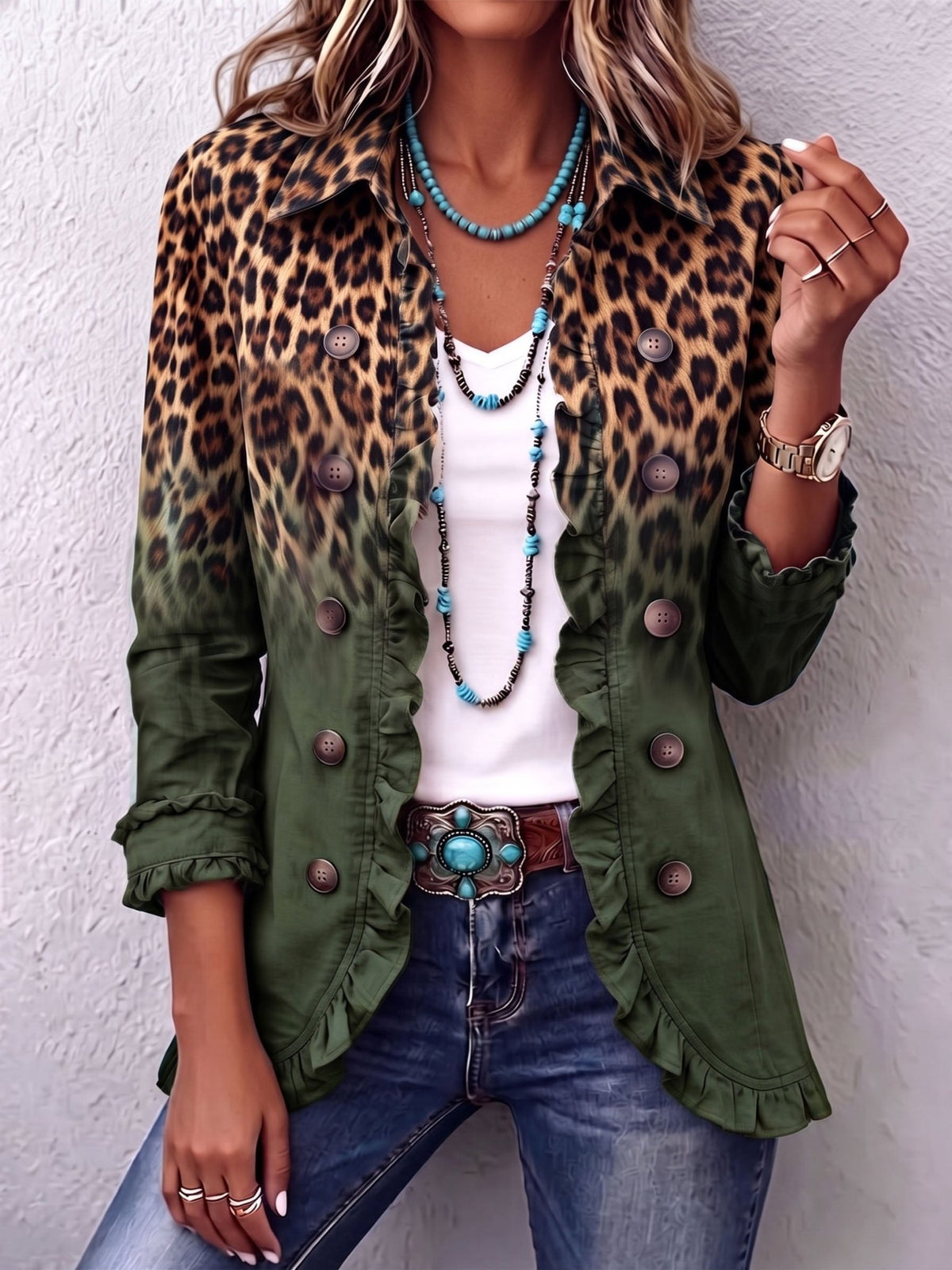 April™ | Leopard Ombre Ruffle Blazer Jacket - Rosalie and Grace