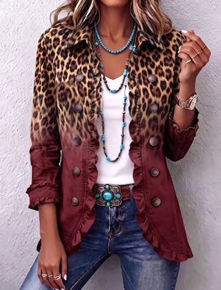April™ | Leopard Ombre Ruffle Blazer Jacket - Rosalie and Grace