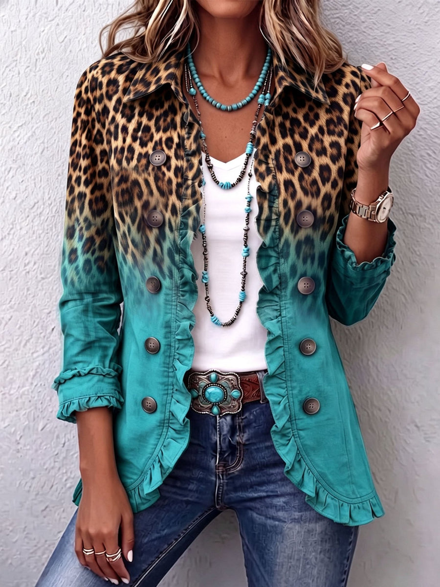 April™ | Leopard Ombre Ruffle Blazer Jacket - Rosalie and Grace