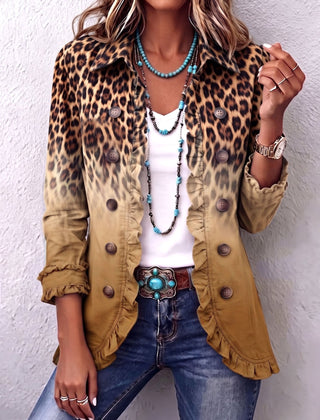 April™ | Leopard Ombre Ruffle Blazer Jacket - Rosalie and Grace