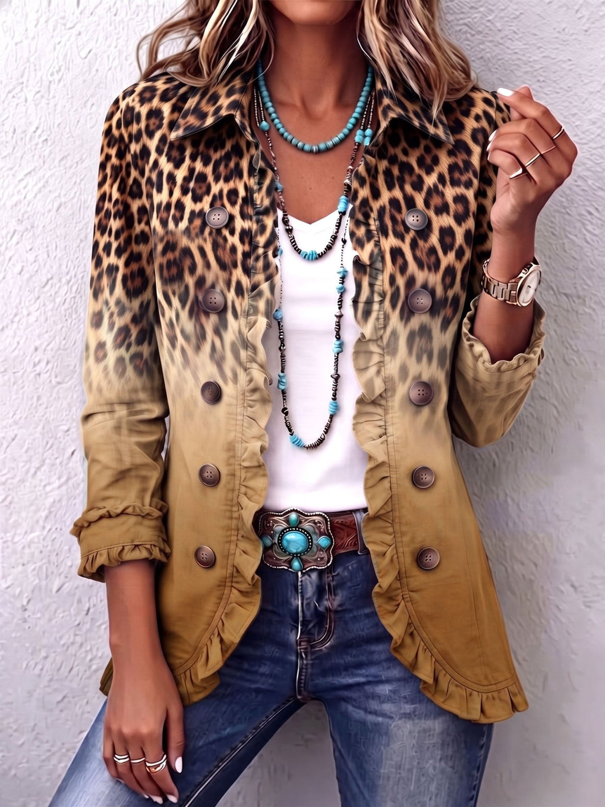 April™ | Leopard Ombre Ruffle Blazer Jacket - Rosalie and Grace