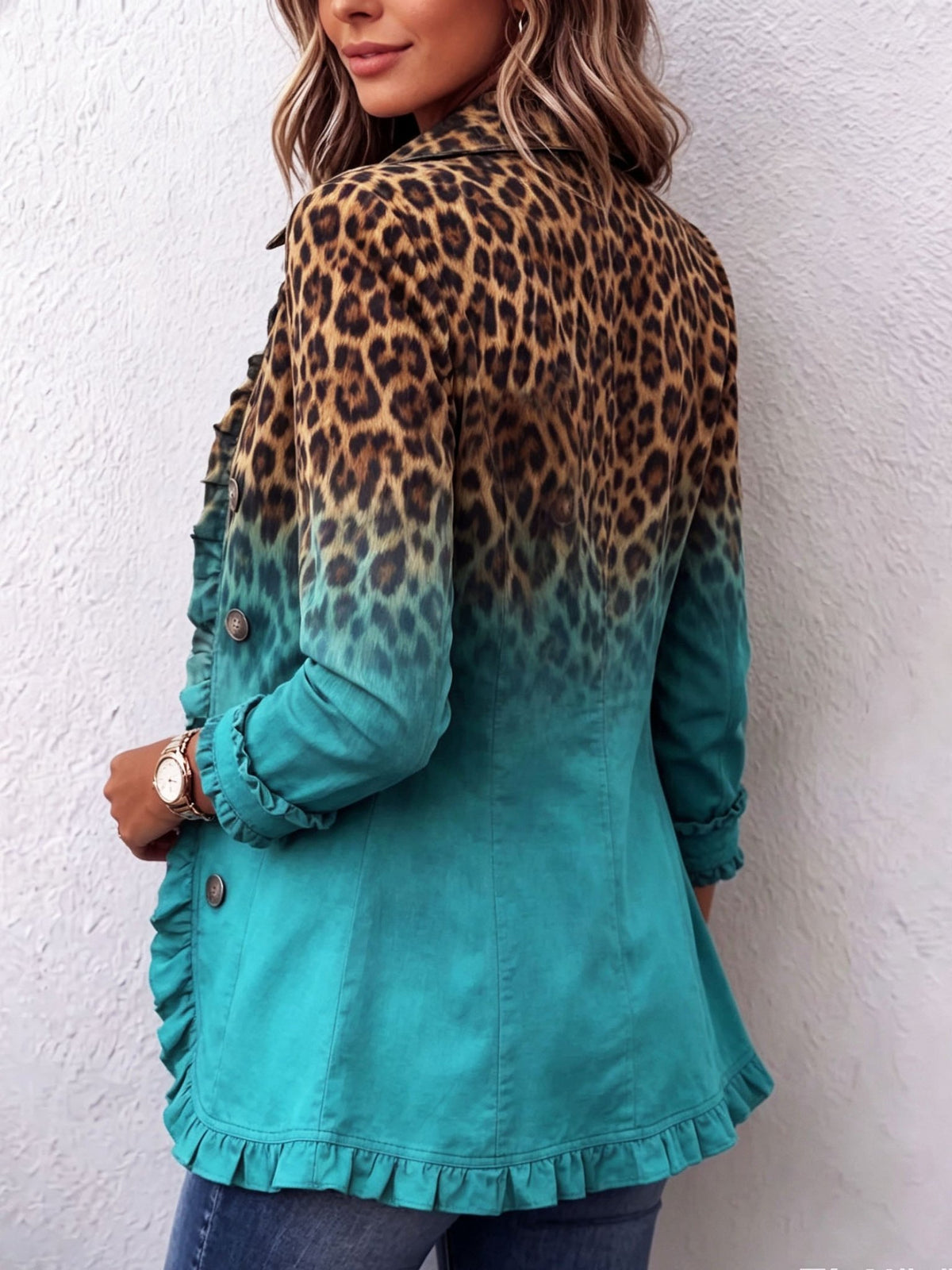 April™ | Leopard Ombre Ruffle Blazer Jacket - Rosalie and Grace