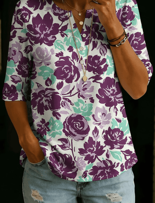 Ariana | Purple Floral Henley Top - Rosalie and Grace