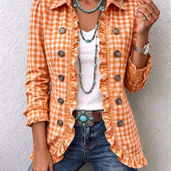 Arlette™ | Gingham Ruffled Button-Down Jacket - Rosalie and Grace