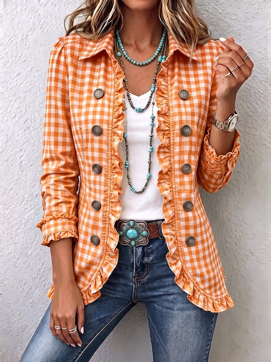 Arlette™ | Gingham Ruffled Button-Down Jacket - Rosalie and Grace