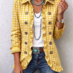 Arlette™ | Gingham Ruffled Button-Down Jacket - Rosalie and Grace