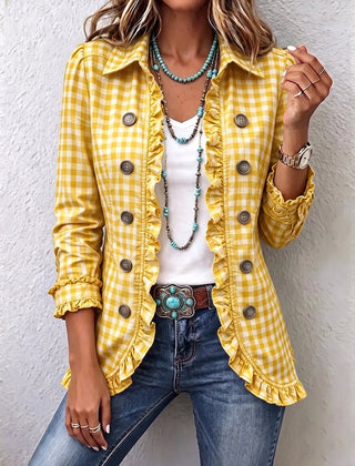 Arlette™ | Gingham Ruffled Button-Down Jacket - Rosalie and Grace