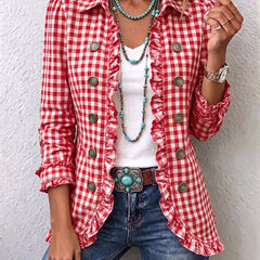 Arlette™ | Gingham Ruffled Button-Down Jacket - Rosalie and Grace
