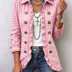 Arlette™ | Gingham Ruffled Button-Down Jacket - Rosalie and Grace