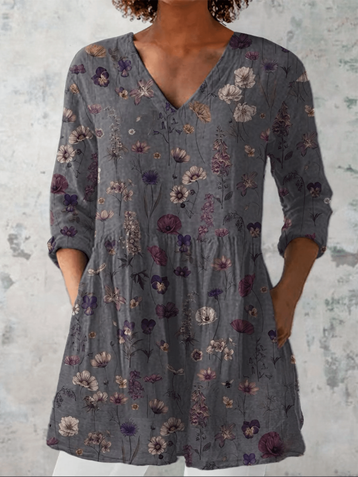 Audrey | Long Sleeve Blouse with V-Neck - Rosalie and Grace