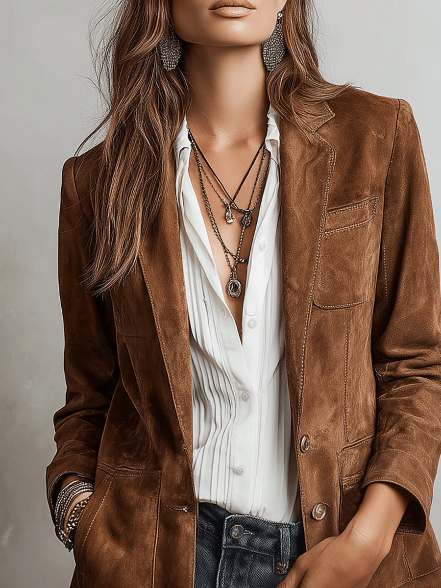 Aurelia™ Elegant Vintage Suede Blazer - Rosalie and Grace