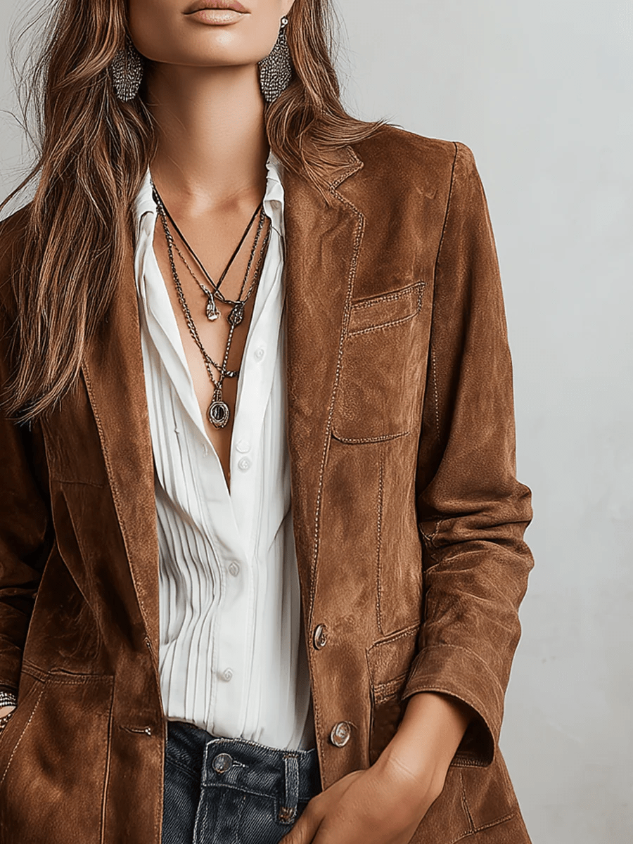 Aurelia™ Elegant Vintage Suede Blazer - Rosalie and Grace