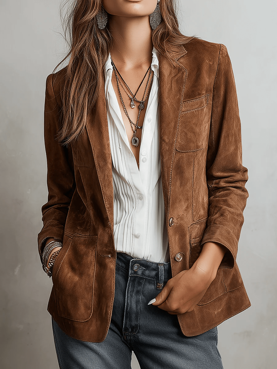 Aurelia™ Elegant Vintage Suede Blazer - Rosalie and Grace