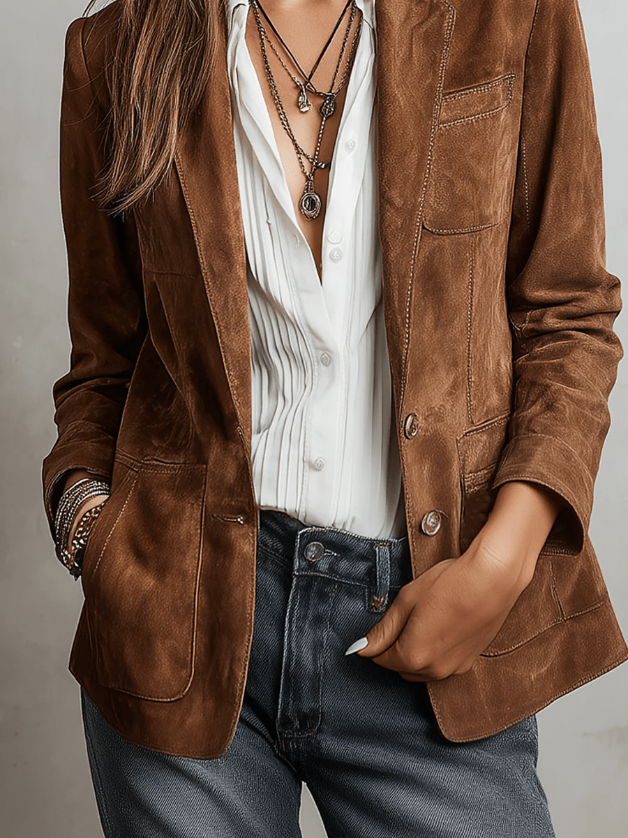 Aurelia™ Elegant Vintage Suede Blazer - Rosalie and Grace