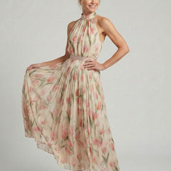 Aurelle™ | Halter Neck Floral Midi Dress - Rosalie and Grace