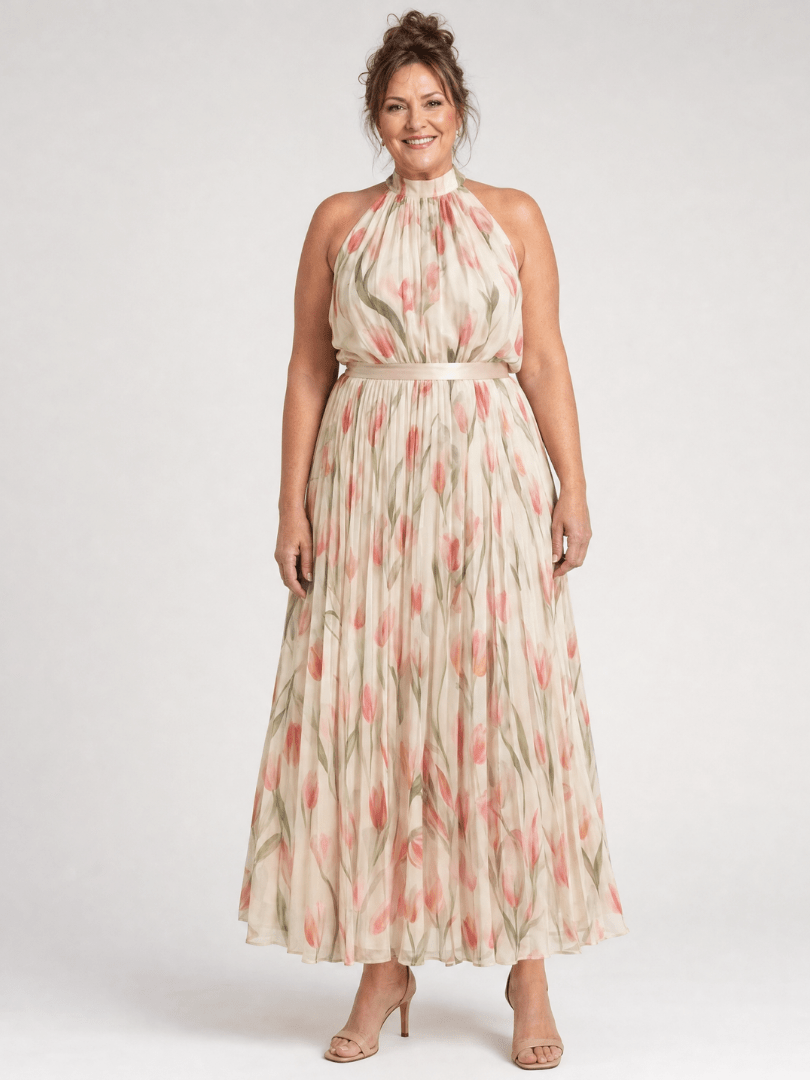Aurelle™ | Halter Neck Floral Midi Dress - Rosalie and Grace