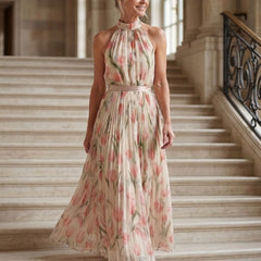 Aurelle™ | Halter Neck Floral Midi Dress - Rosalie and Grace