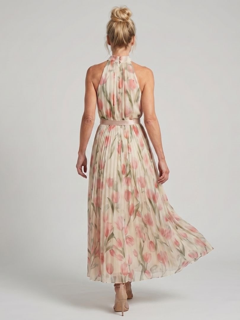 Aurelle™ | Halter Neck Floral Midi Dress - Rosalie and Grace