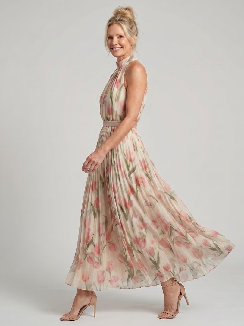 Aurelle™ | Halter Neck Floral Midi Dress - Rosalie and Grace