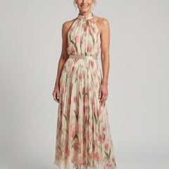 Aurelle™ | Halter Neck Floral Midi Dress - Rosalie and Grace