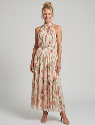 Aurelle™ | Halter Neck Floral Midi Dress - Rosalie and Grace
