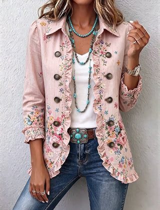 Bettany™ | Floral Ruffle Button-Front Jacket - Rosalie and Grace
