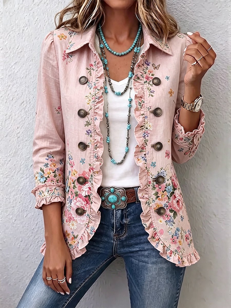 Bettany™ | Floral Ruffle Button-Front Jacket - Rosalie and Grace