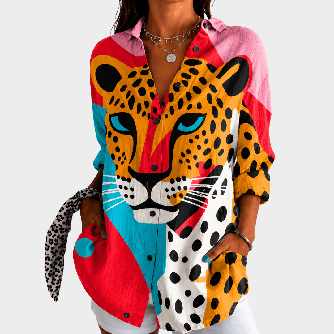 Bold Leopard Face Blouse - Rosalie and Grace