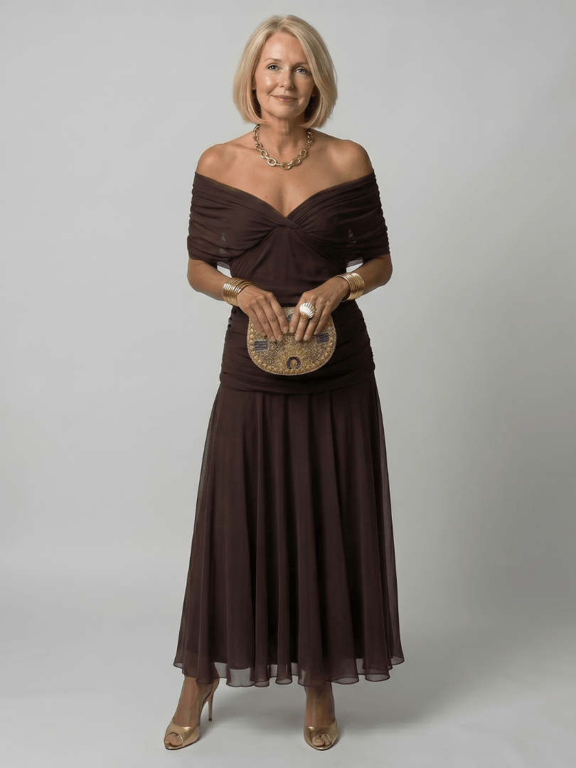 Calen™ | Off Shoulder Flow Midi Dress - Rosalie and Grace