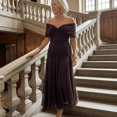 Calen™ | Off Shoulder Flow Midi Dress - Rosalie and Grace