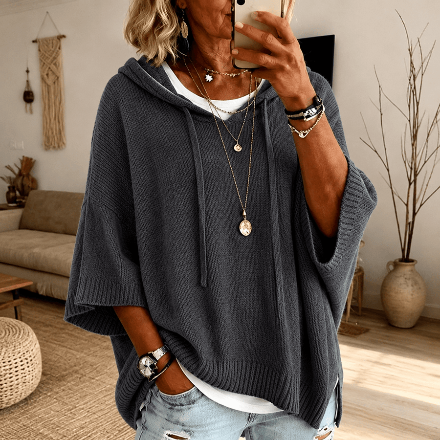 Camille Hooded Poncho Sweater – Charcoal - Rosalie and Grace