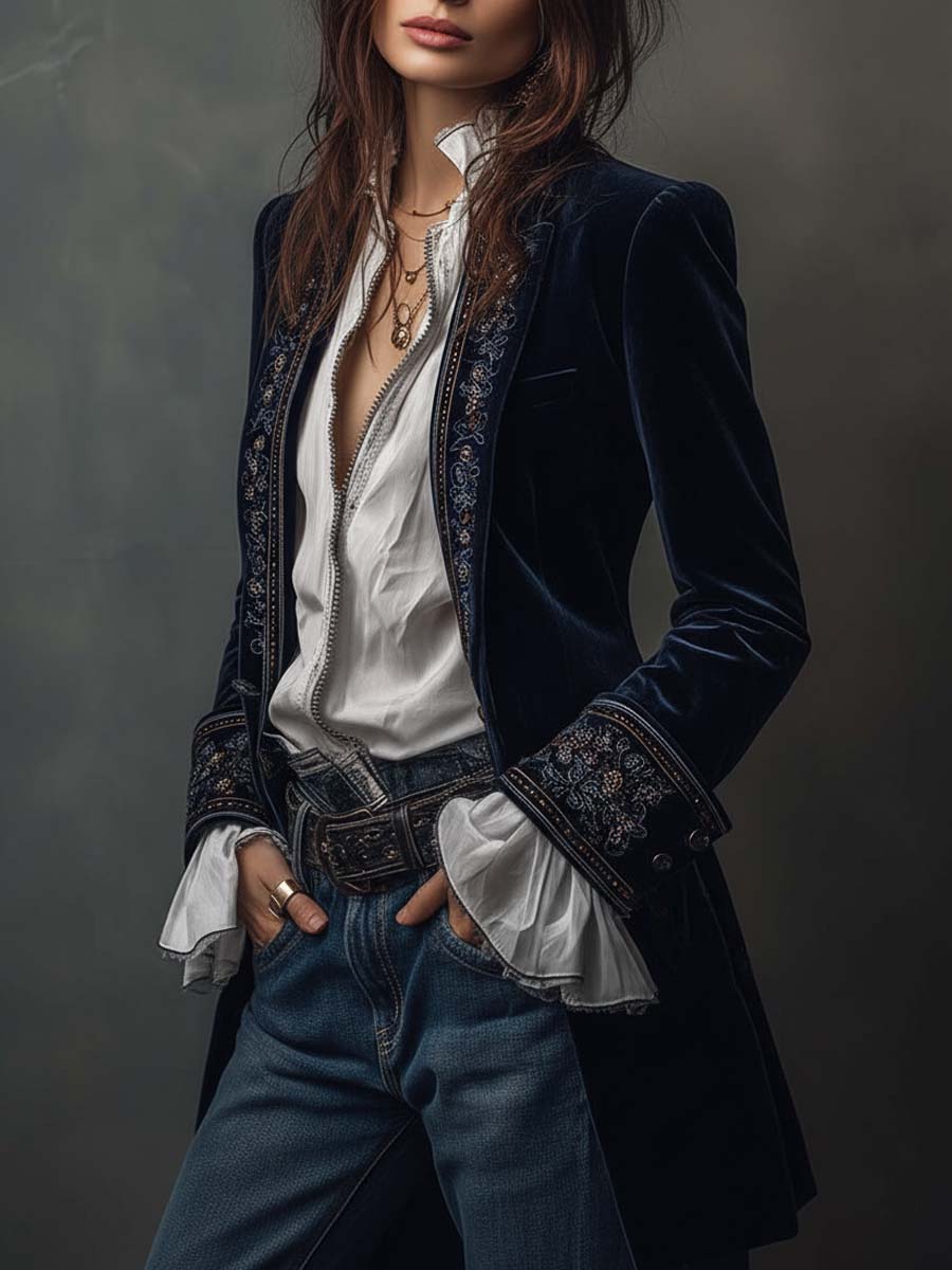 Chantelle™ Elegant Embroidered Long Blazer - Rosalie and Grace