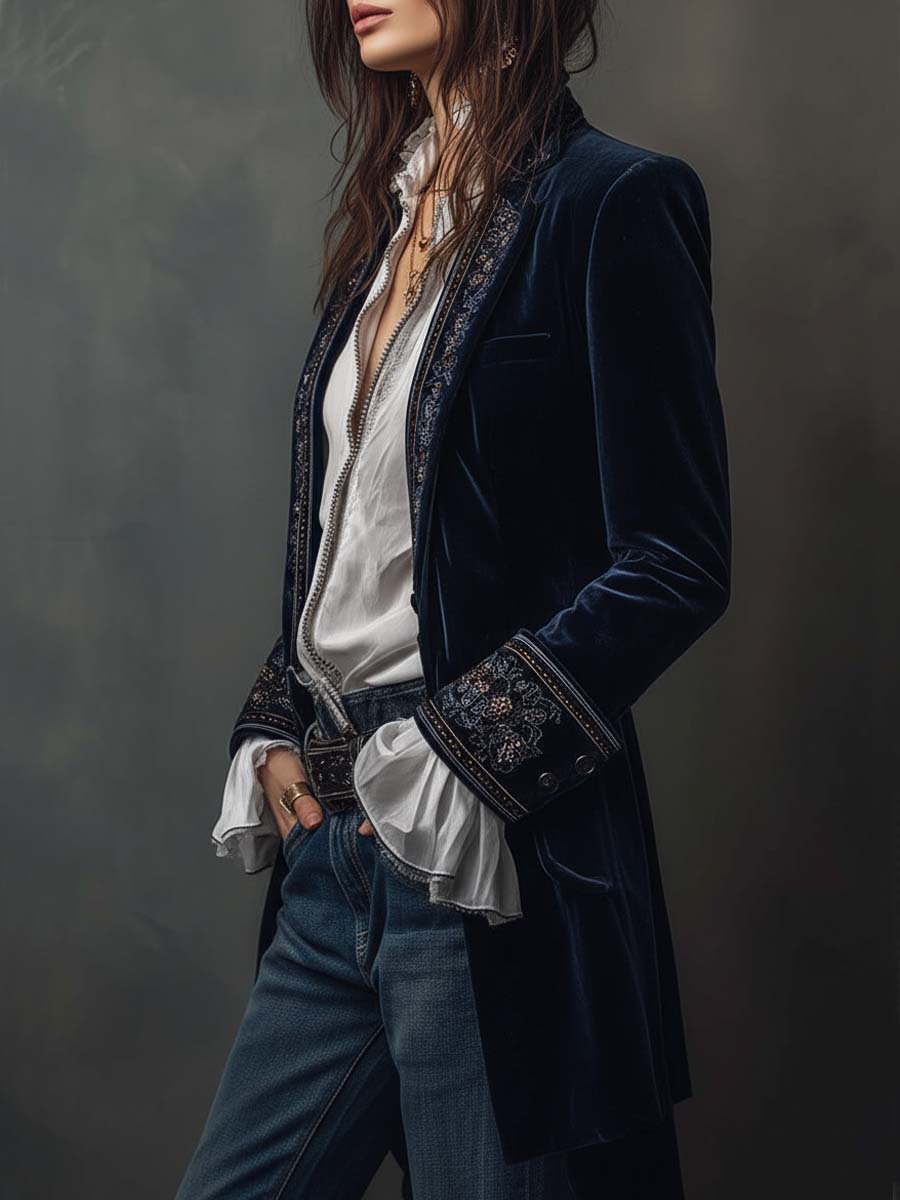Chantelle™ Elegant Embroidered Long Blazer - Rosalie and Grace