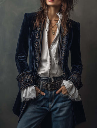 Chantelle™ Elegant Embroidered Long Blazer - Rosalie and Grace