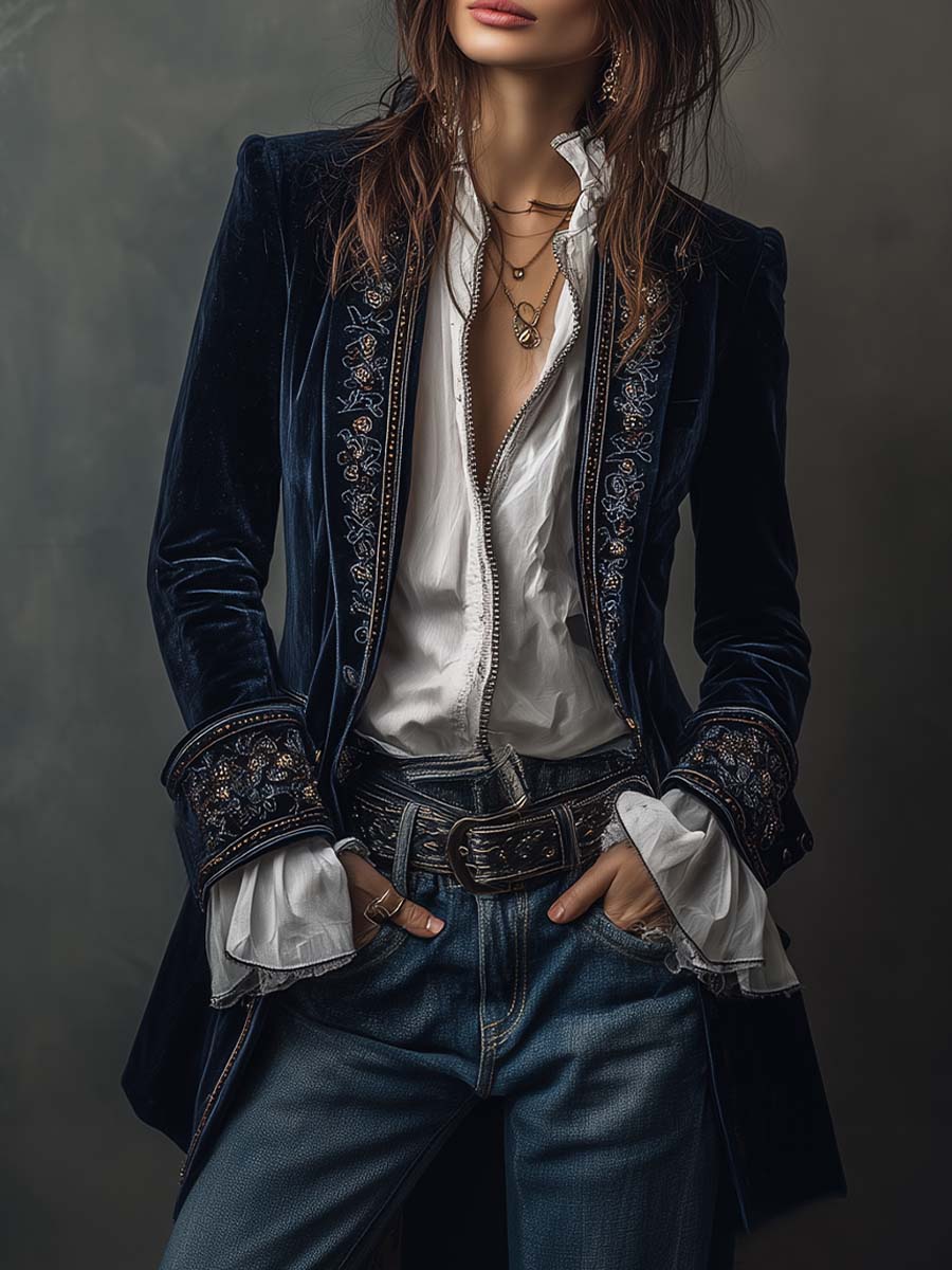 Chantelle™ Elegant Embroidered Long Blazer - Rosalie and Grace