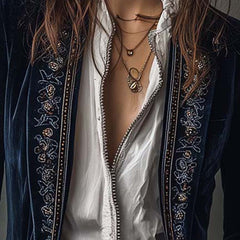 Chantelle™ Elegant Embroidered Long Blazer - Rosalie and Grace