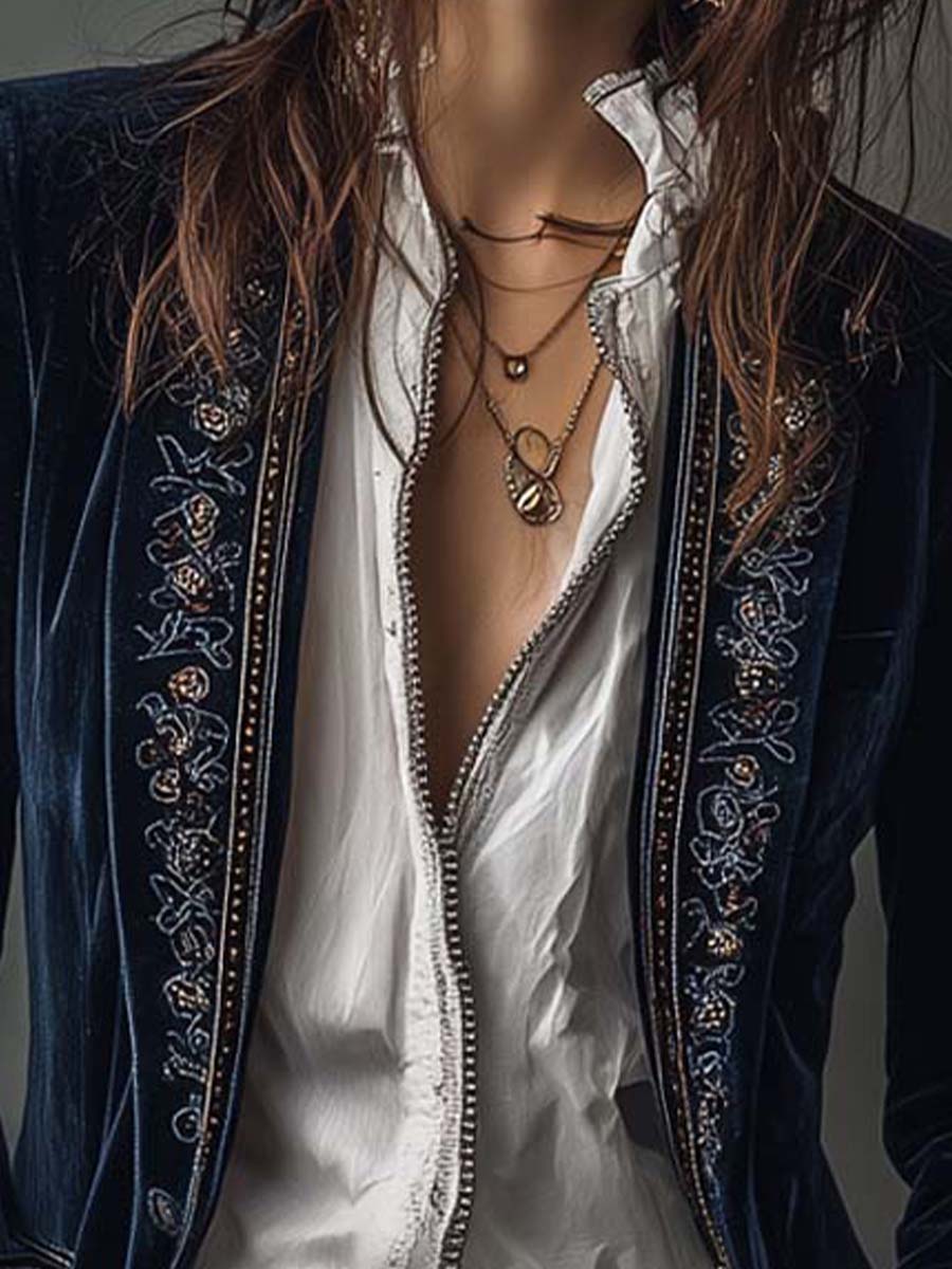 Chantelle™ Elegant Embroidered Long Blazer - Rosalie and Grace