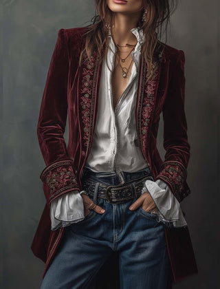 Chantelle™ Elegant Embroidered Long Blazer - Rosalie and Grace