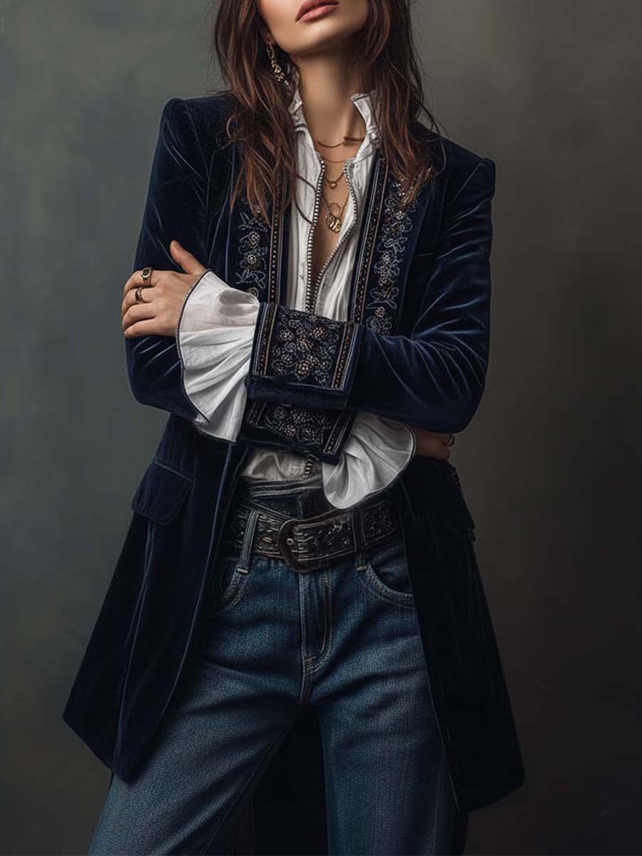 Chantelle™ Elegant Embroidered Long Blazer - Rosalie and Grace